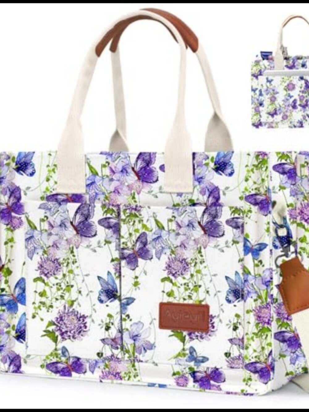 Canvas Tote Bag with Pockets Crossbody Shoulder Bag Casual Work Satchel